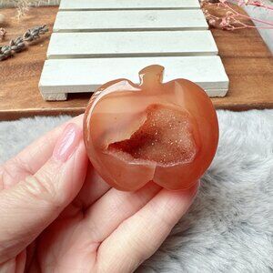 Cute Small Carnelian with Druzy Apple Carving